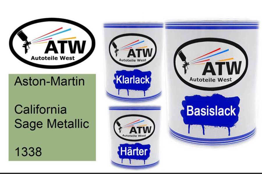 Aston-Martin, California Sage Metallic, 1338: 1L Lackdose + 1L Klarlack + 500ml Härter - Set, von ATW Autoteile West.